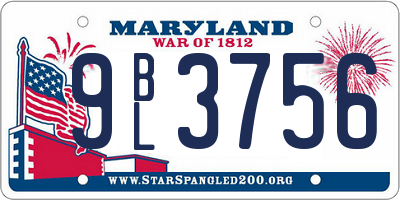 MD license plate 9BL3756