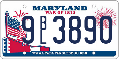 MD license plate 9BL3890