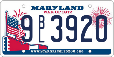 MD license plate 9BL3920