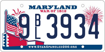 MD license plate 9BL3934