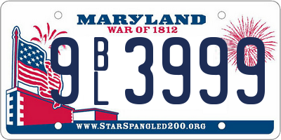 MD license plate 9BL3999