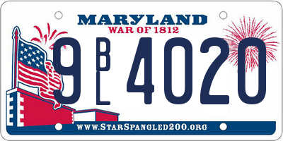 MD license plate 9BL4020