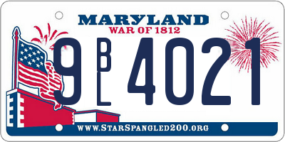 MD license plate 9BL4021