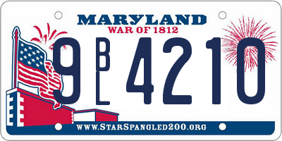 MD license plate 9BL4210