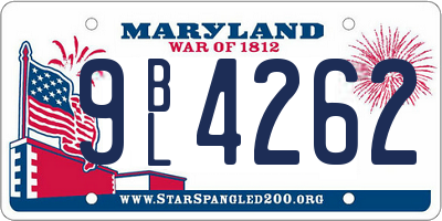 MD license plate 9BL4262
