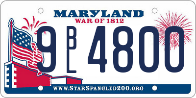 MD license plate 9BL4800