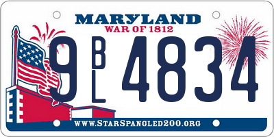 MD license plate 9BL4834