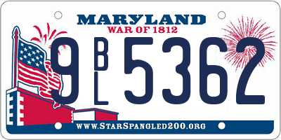 MD license plate 9BL5362