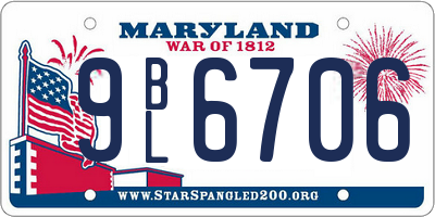 MD license plate 9BL6706