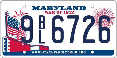 MD license plate 9BL6726