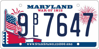 MD license plate 9BL7647