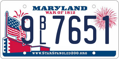MD license plate 9BL7651