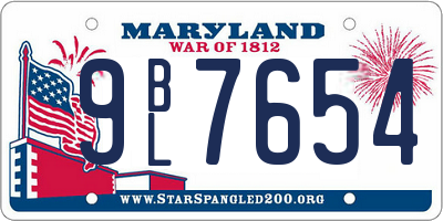 MD license plate 9BL7654