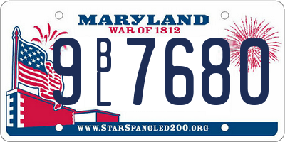 MD license plate 9BL7680