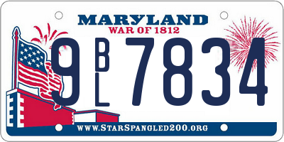MD license plate 9BL7834