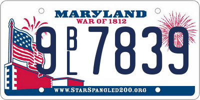 MD license plate 9BL7839