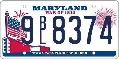 MD license plate 9BL8374