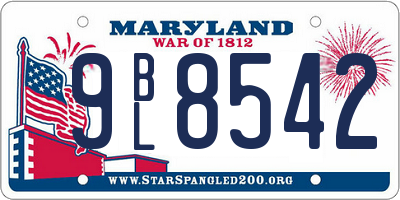 MD license plate 9BL8542