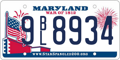 MD license plate 9BL8934