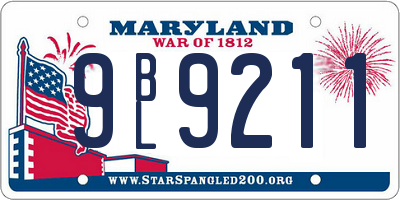 MD license plate 9BL9211