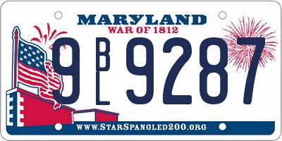 MD license plate 9BL9287