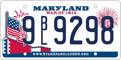 MD license plate 9BL9298