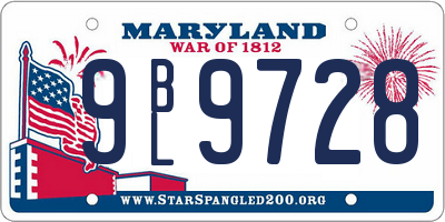 MD license plate 9BL9728