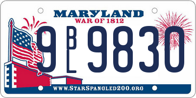 MD license plate 9BL9830