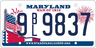 MD license plate 9BL9837