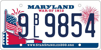 MD license plate 9BL9854