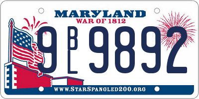MD license plate 9BL9892