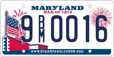 MD license plate 9BM0016