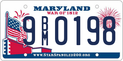 MD license plate 9BM0198