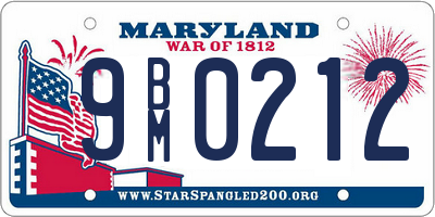 MD license plate 9BM0212