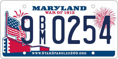 MD license plate 9BM0254