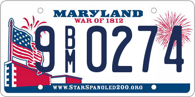 MD license plate 9BM0274