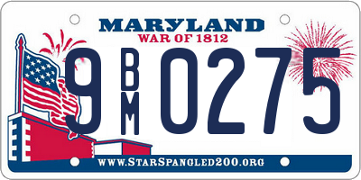 MD license plate 9BM0275