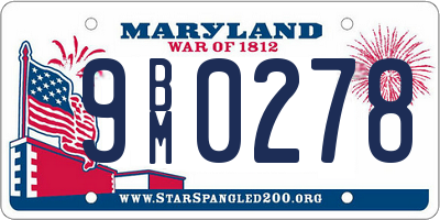 MD license plate 9BM0278