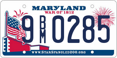 MD license plate 9BM0285