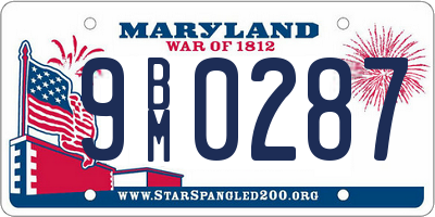 MD license plate 9BM0287