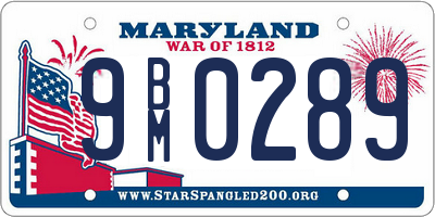 MD license plate 9BM0289