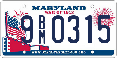 MD license plate 9BM0315