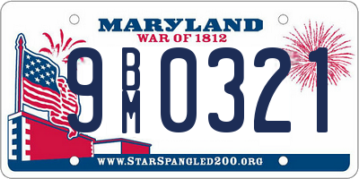 MD license plate 9BM0321