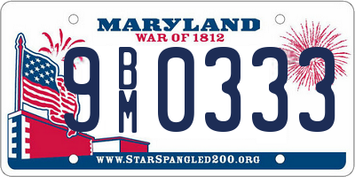 MD license plate 9BM0333