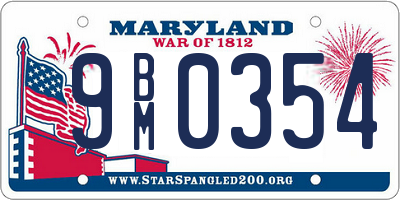 MD license plate 9BM0354