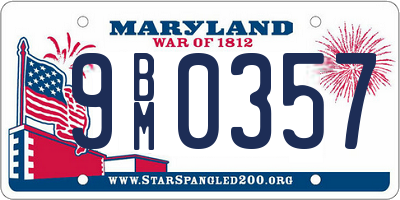 MD license plate 9BM0357