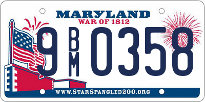 MD license plate 9BM0358