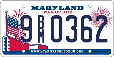 MD license plate 9BM0362
