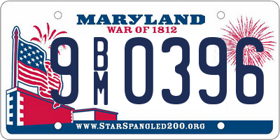 MD license plate 9BM0396