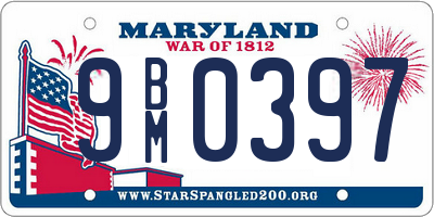 MD license plate 9BM0397